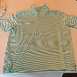 Vineyard Vines - Large - Striped Green and Light Blue Performance Polo Shirt